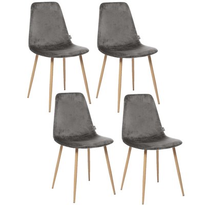 Lot de 4 Chaises en polyester effet velours et pieds en fer TOILINUX