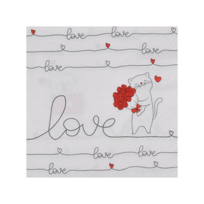 Lot de 20 serviettes en papier Chat bouquet de rose DOUCEUR D'INTÉRIEUR