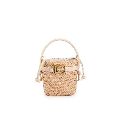 Mini panier tressé avec poignées et détails effet cuir LOLA CASADEMUNT