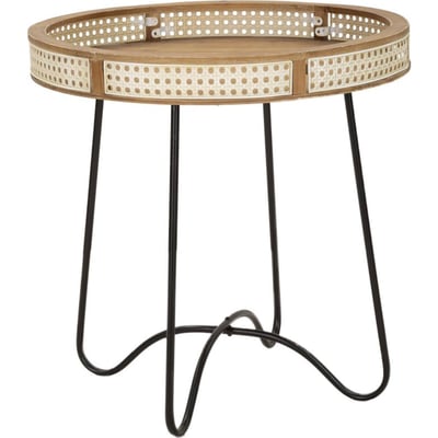 Table d'appoint ronde cannage piètement métal BOHO RECOLLECTION