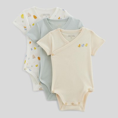 Lot de 3 bodies croisés manches courtes imprimé en coton BIO GOTS BOUT'CHOU