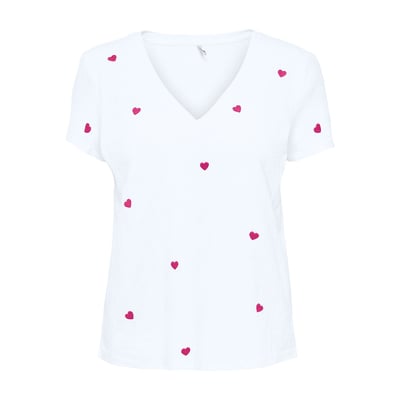 Camiseta con bordado y cuello de pico ONLY