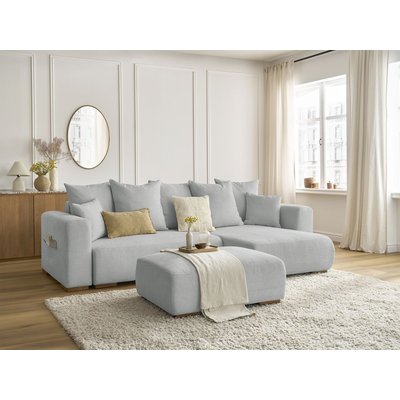 Canapé d'angle convertible 5 places en tissu chiné avec pouf, SIDONIE BOBOCHIC