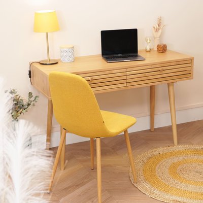 Bureau à rainures en bois placage chêne TERRE DE NUIT