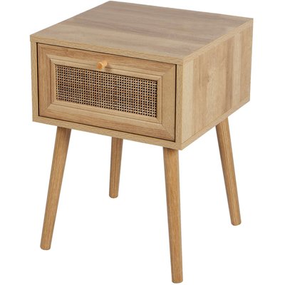 Table de chevet effet bois 1 tiroir rotin 39x39x55cm WADIGA