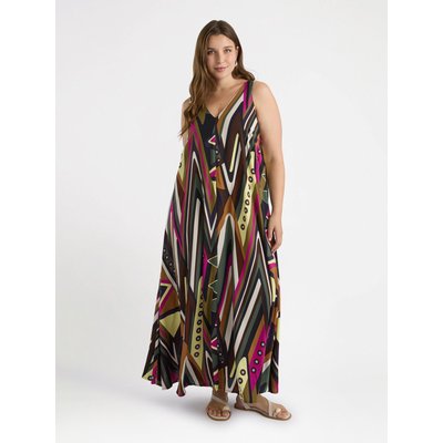 Robe longue en viscose LENZING™ ECOVERO™ à motif géométrique, col en V devant et derrière FIORELLA RUBINO