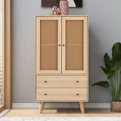 Armoire de rangement avec 2 portes 2 couches et 2 tiroirs Imitation chêne Scandinave, WF301867OAA LIVING MEUBLES COSY