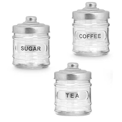 Set de 3 bocaux cuisine en verre et aluminium café, thé, sucre WADIGA