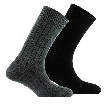 Lot de 2 paires de mi-chaussettes en laine à côtes KINDY