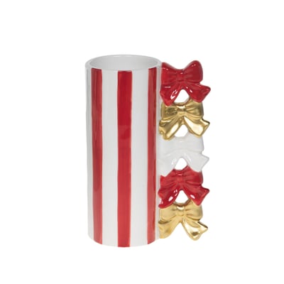 Vase rayé décoration nœuds H20,5   en céramique AMADEUS
