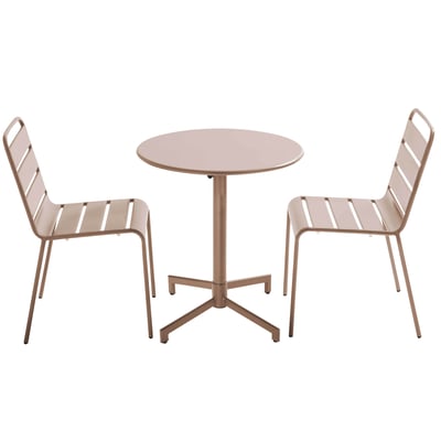 Salon de jardin table ronde et 2 chaises en métal, PALAVAS OVIALA