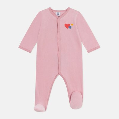 Babypyjama in effen fluweel met hartjes op de borst PETIT BATEAU