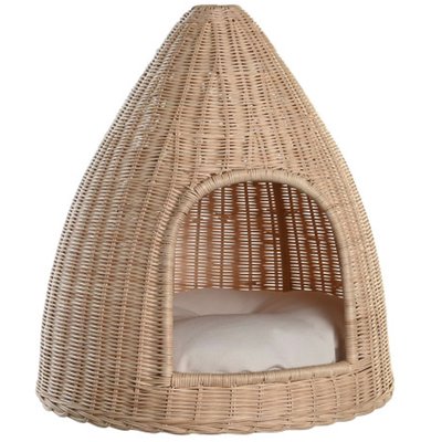 Panier niche pour petit chien ou chat en rotin tressé 45x45x57cm WADIGA