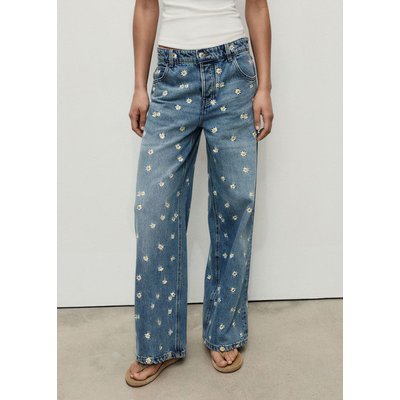 Jeans wideleg brodé de fleurs MANGO
