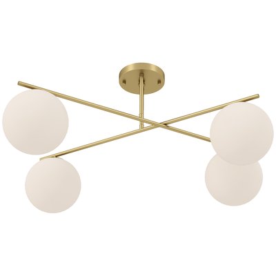 Plafonnier design doré dia. 75 cm 4 lampes boules verre dépoli blanc métal HOMCOM