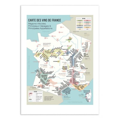Affiche d'art - Carte des vins de France - Frog Posters WALL EDITIONS