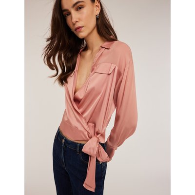 Chemise cache-cœur en satin avec inserts en georgette ton sur ton MOTIVI