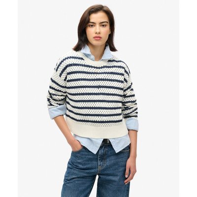 Pull ras du cou court rayé en crochet SUPERDRY