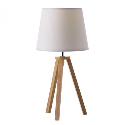 Lampe à Poser Trépied en Bois et Abat-jour Blanc WADIGA