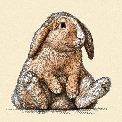 Tableau enfant lapin belier sur son arriere train HEXOA