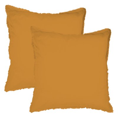Set de 2 taies d’oreiller unies à franges, COTON LAVÉ MATT ET ROSE