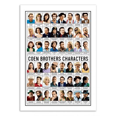 Affiche d’art et cadre noir 50 x 70 cm - Coen brothers characters - Olivier Bourdereau WALL EDITIONS