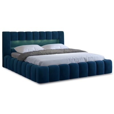 Lit coffre avec led sommier inclus en velours, CLEO LISA DESIGN