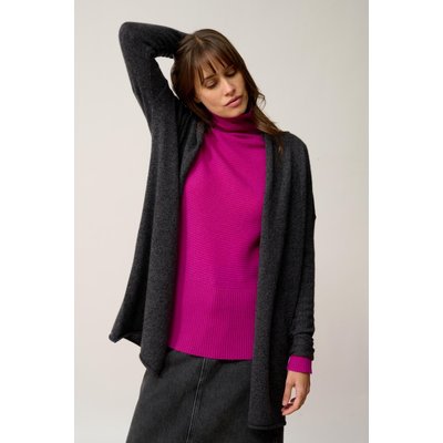 Gilet Long Ouvert Col Châle Noir Chiné Maddie JUST CASHMERE