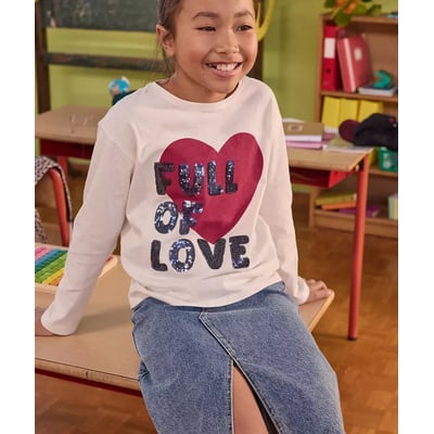 T-shirt met lange mouwen, print en omkeerbare pailletten vooraan TAPE A L'OEIL