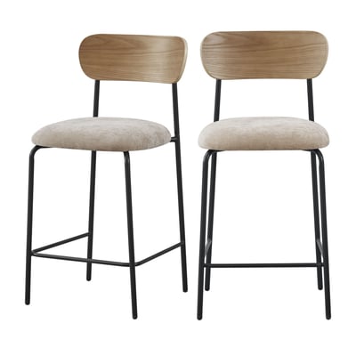 Lot de 2 chaises de bar bois clair tissu et métal H65cm- JESS DRAWER