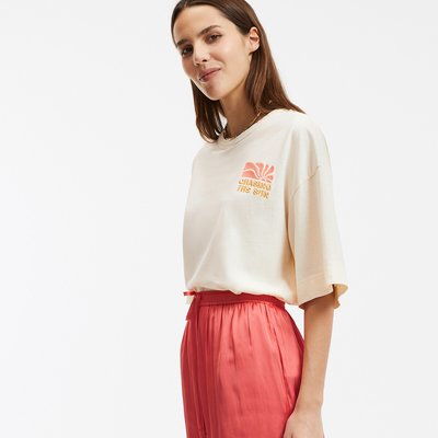 T-shirt col rond broderie poitrine manches courtes LA REDOUTE COLLECTIONS