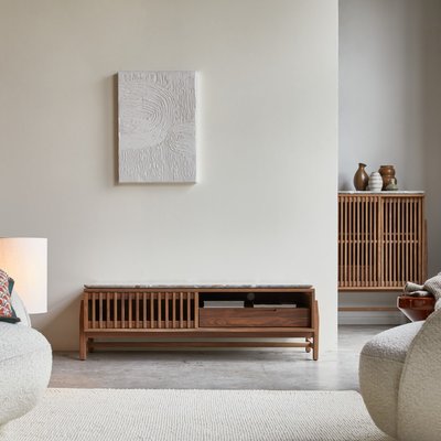 Meuble TV en noyer massif et terrazzo premium 140 cm ISAURE TIKAMOON