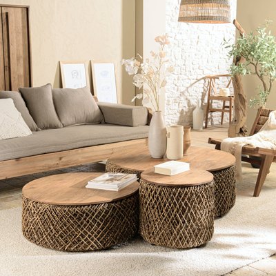 Table basse gigogne ronde en teck et rotin (lot de 3) SWING PIER IMPORT