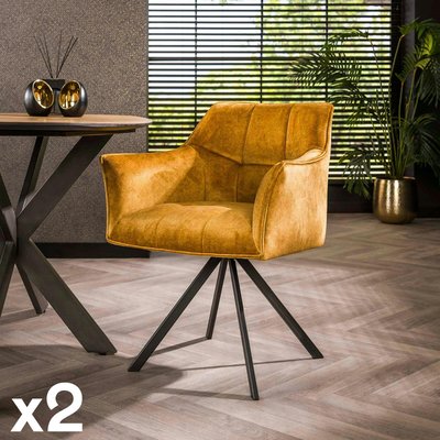 Fauteuil pivotant velours moutarde pied étoile (lot de 2) MELBOURNE PIER IMPORT