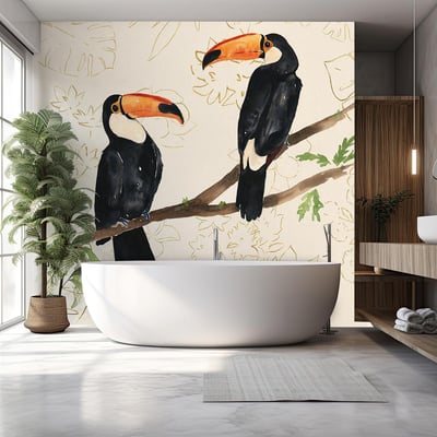 Papier peint exotique peinture murale deux toucans HEXOA