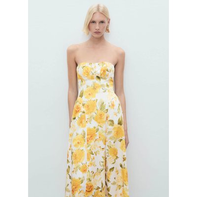 Robe midi à fleurs à décolleté froncé MANGO