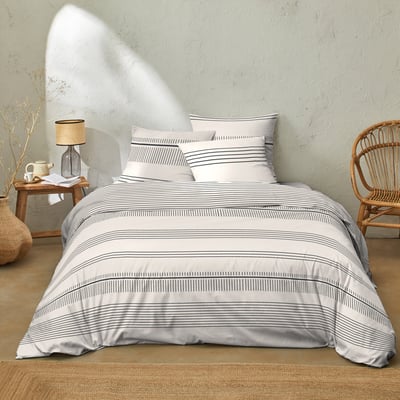 Parure housse de couette coton imprimés, hugo ecru C DESIGN HOME TEXTILE