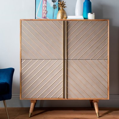 Buffet haut de salle à manger en bois avec 4 portes façace en ciment style moderne 100 x 110 cm BROADWAY PIER IMPORT