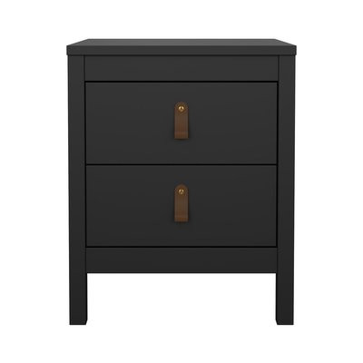 Table de chevet 2 tiroirs noir mat L43,8 cm - BARCELONE CALICOSY
