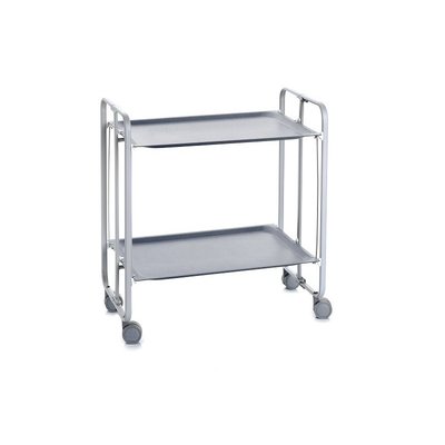 Table roulante pliante BAUHAUS, 2 plateaux, châssis gris aluminium. DON HIERRO