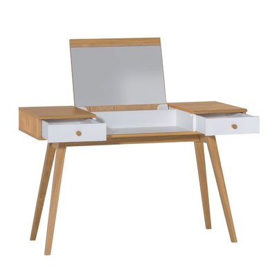 Coiffeuse avec miroir relevable et 2 tiroirs - L120 x H76/116,6 x P50 cm CALICOSY