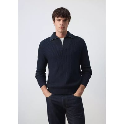 Pull polo 100 % coton côtelé fermeture éclair MANGO MAN