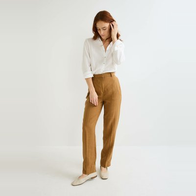 Pantalon carotte à taille semi-élastiquée en lin MONOPRIX