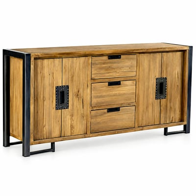 Buffet enfilade bois teck et métal 4 portes 3 tiroirs 186cm CANADA PIER IMPORT