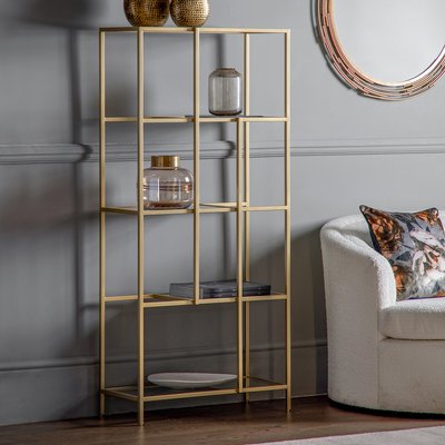 Aligarh Luxe Smoked Glass & Metal Display Shelving Unit SO'HOME