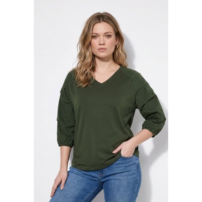 T-shirt en coton bio, plis fantaisie ULLA POPKEN