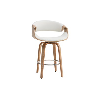 Tabouret de bar design blanc et bois clair 65 cm ARAMIS MILIBOO