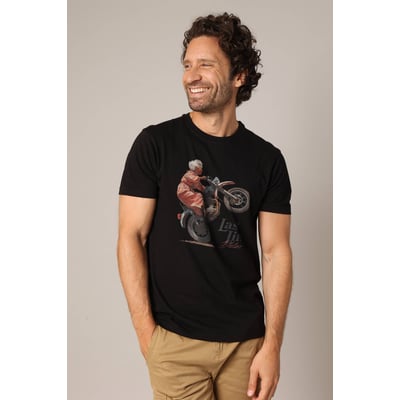 T-shirt 100% coton avec imprimé moto et message « last life deluxe » BADASS DEELUXE