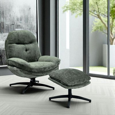 Fauteuil détente vert sapin pivotant avec repose-pieds IENA PIER IMPORT