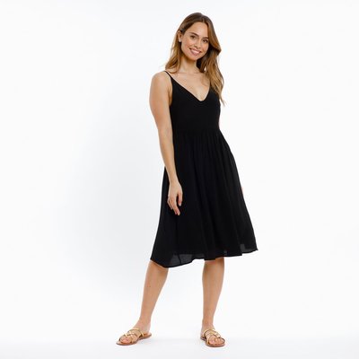 Robe mi longue noire fine bretelle La Redoute